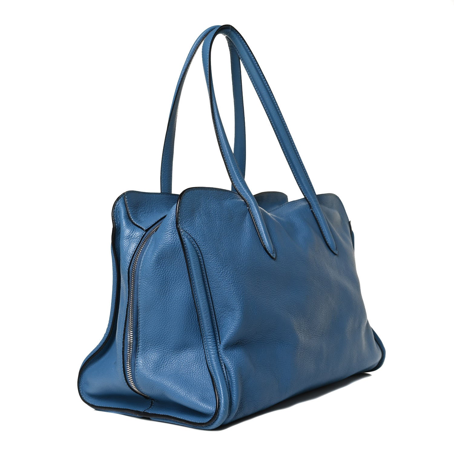 Alexander McQueen Pebbled Calfskin Large Skull Padlock Zip Around Tote Light Blue 3 of 17
