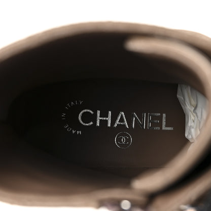 Chanel Lambskin Patent Calfskin Quilted Logo Lace Up Combat Boots 40.5 Light Gray Black 8 of 10