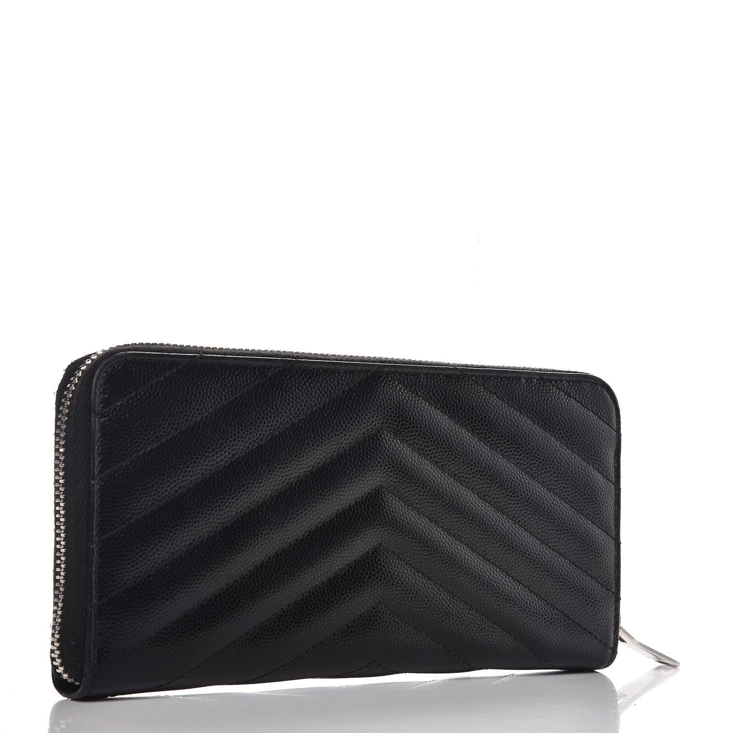 Saint Laurent Grain De Poudre Matelasse Chevron Monogram Zip Around Wallet Black 3 of 7