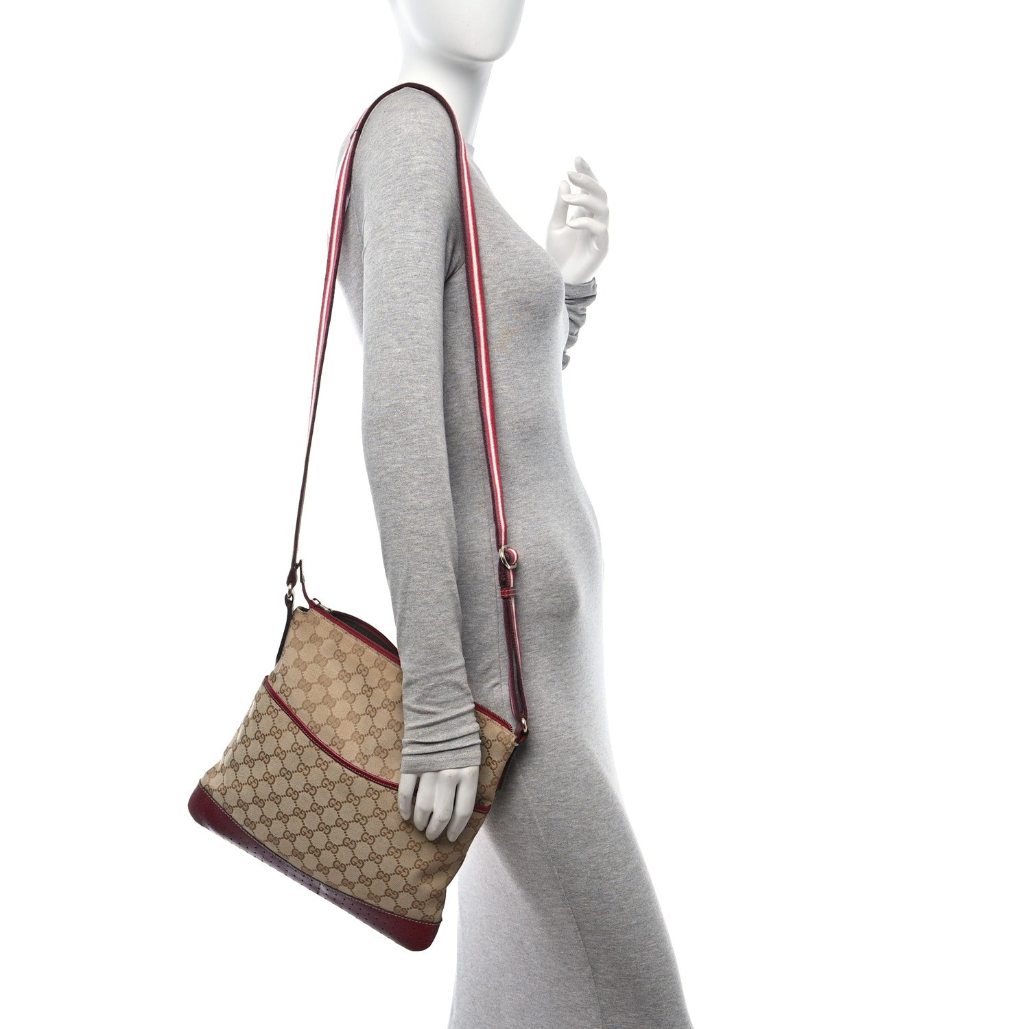 Gucci Monogram Calfskin Perforated Medium Flat Messenger Bag Red 2 of 12