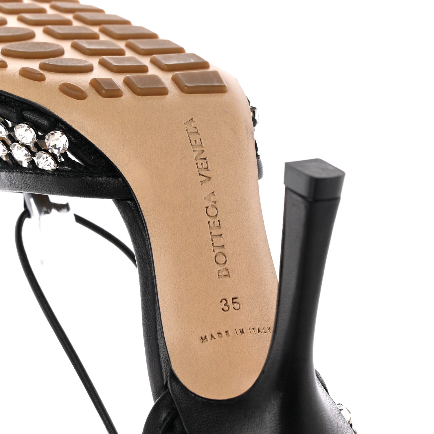 Bottega Veneta Mesh Nappa Crystal Embellished Sparkle Stretch Ankle Tie Sandals 35 Black 6 of 12