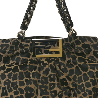 Fendi Jacquard Leopard Print Mia Tote Taupe Black 8 of 10