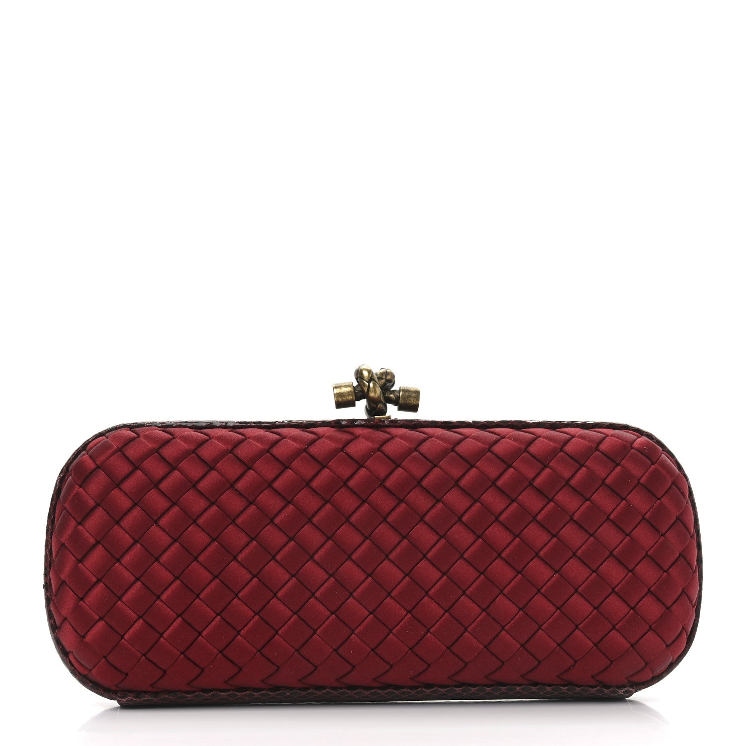 Bottega Veneta Satin Intreccio Impero Snakeskin Stretch Knot Clutch Red 1 of 8