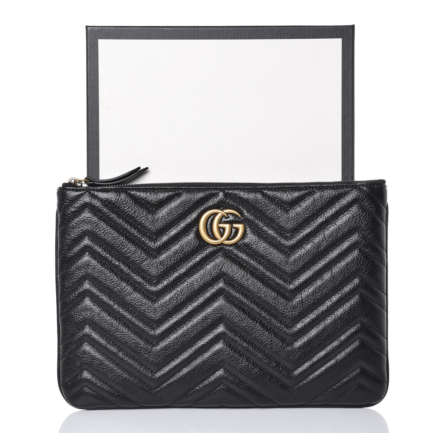 Azalea Calfskin Matelasse Heart GG Marmont Zip Pouch Black