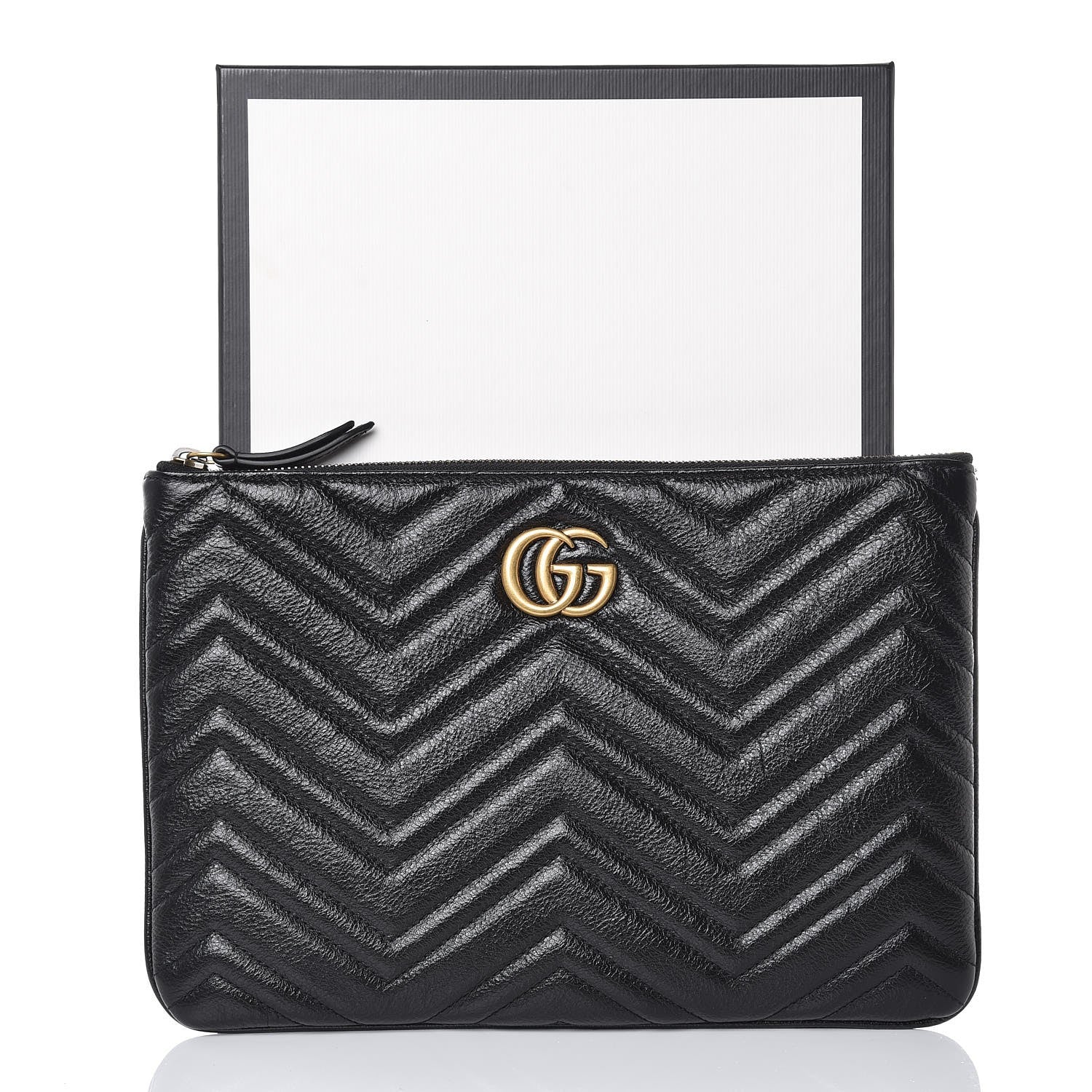 Gucci Azalea Calfskin Matelasse Heart GG Marmont Zip Pouch Black 8 of 8