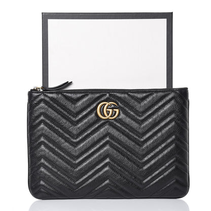 Gucci Azalea Calfskin Matelasse Heart GG Marmont Zip Pouch Black 8 of 8