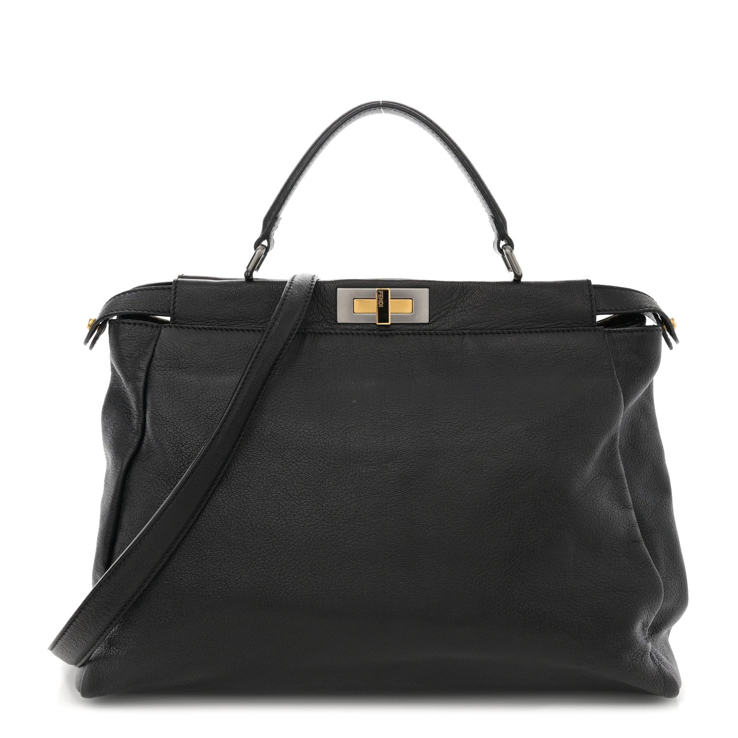 Fendi Goatskin Zucca Large Peekaboo Iconic Satchel Black Tobacco 1 of 9