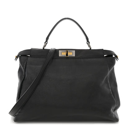 Fendi Goatskin Zucca Large Peekaboo Iconic Satchel Black Tobacco 1 of 9