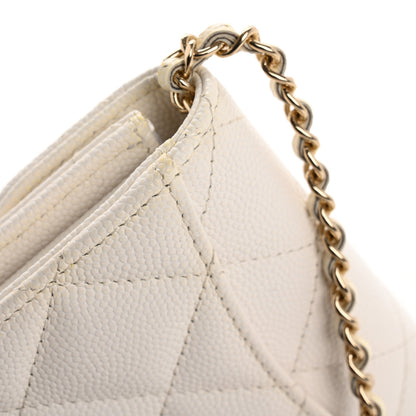 Chanel Caviar Quilted Flap Card Holder On Chain White 13 of 15