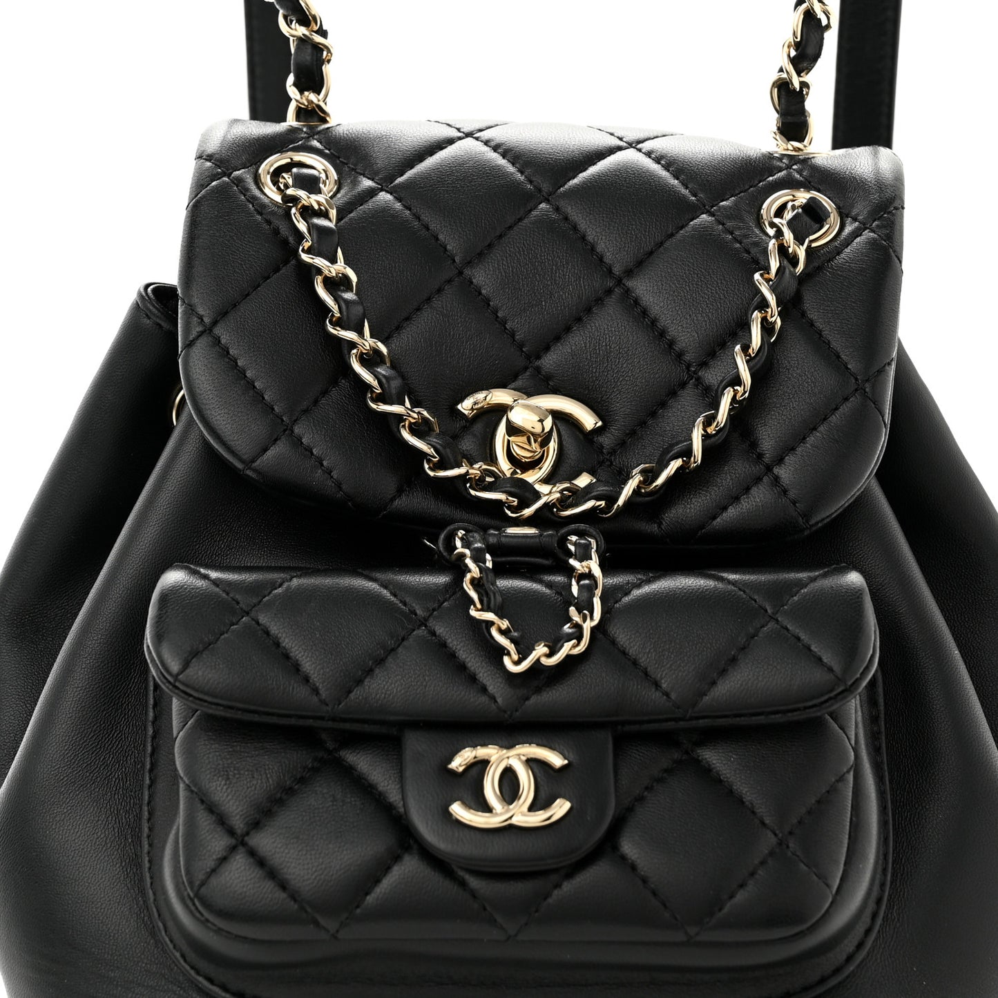 Lambskin Quilted Small Duma Drawstring Backpack Black