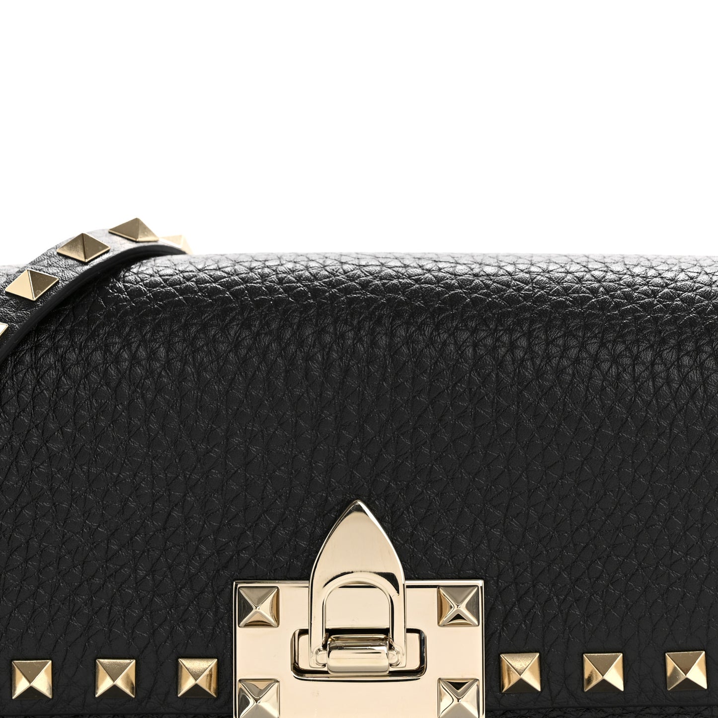 Pebbled Calfskin Medium Rockstud Flip Lock Shoulder Bag Black
