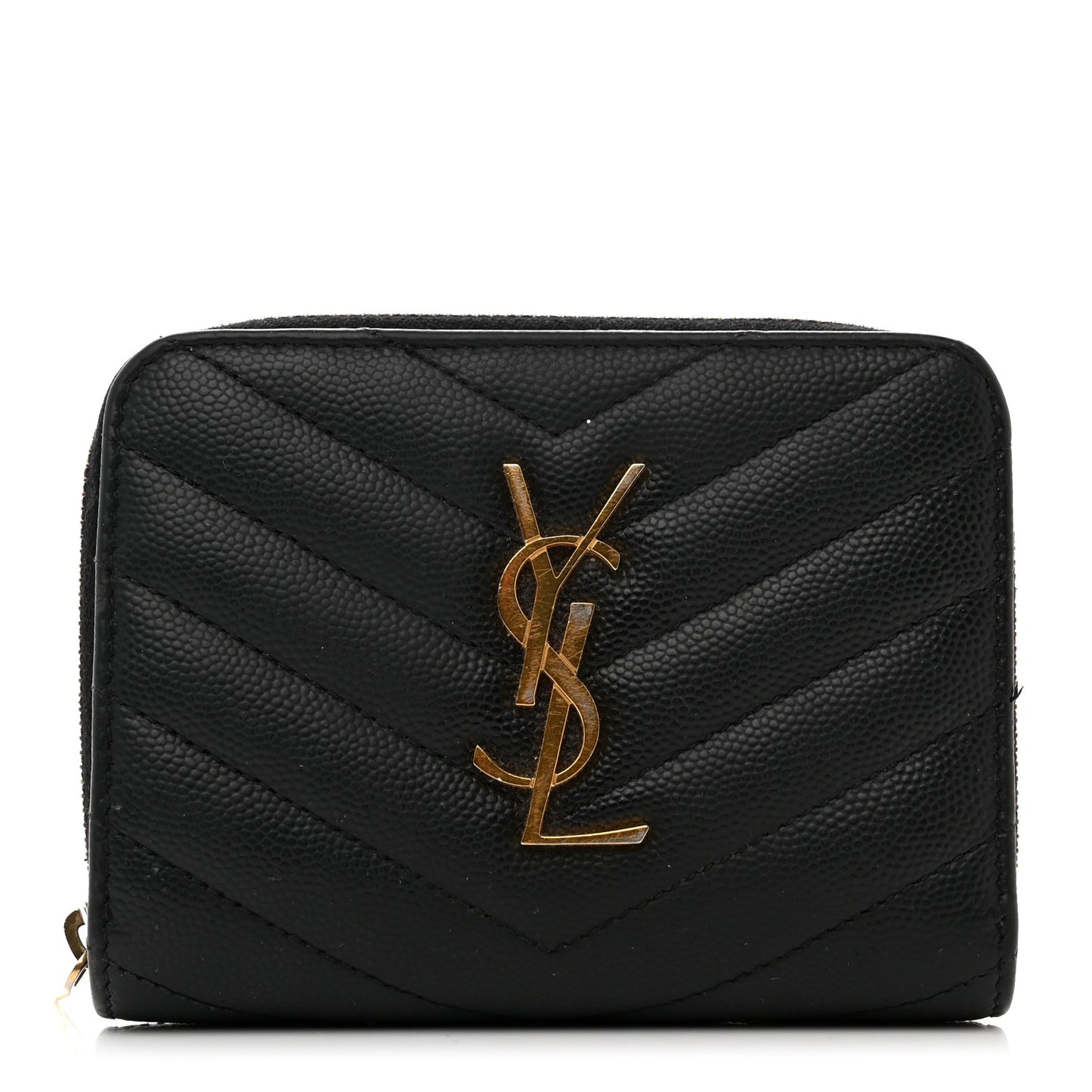 Grain De Poudre Matelasse Chevron Monogram Compact Zip Around Wallet Black