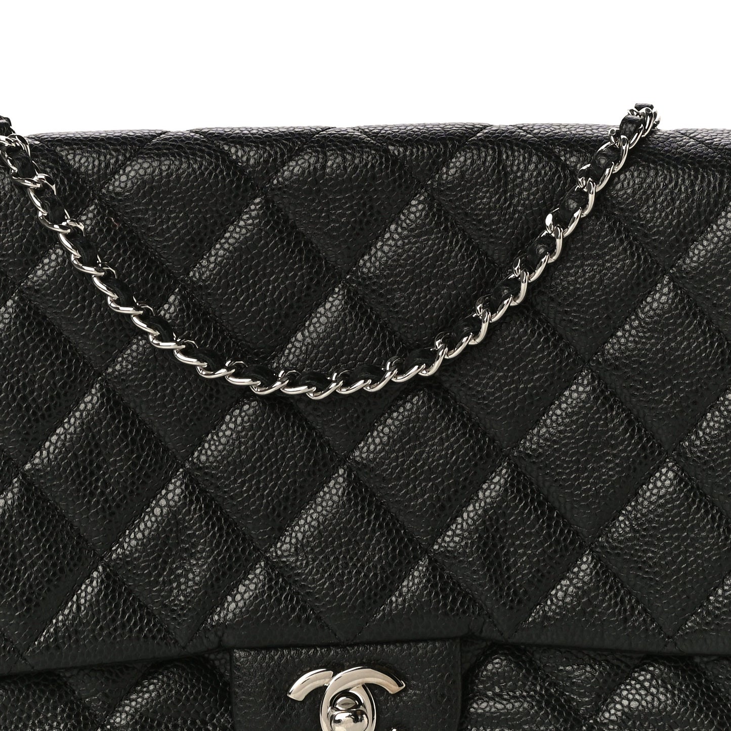 Caviar Quilted Clutch With Chain Flap Black