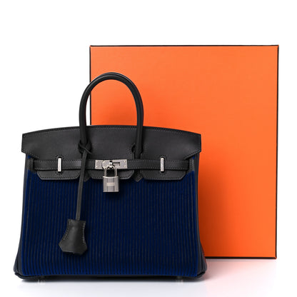 Hermes Corduroy Swift Cote A Cote Tuffetage Birkin 25 Bleu Saphir Caban 12 of 12