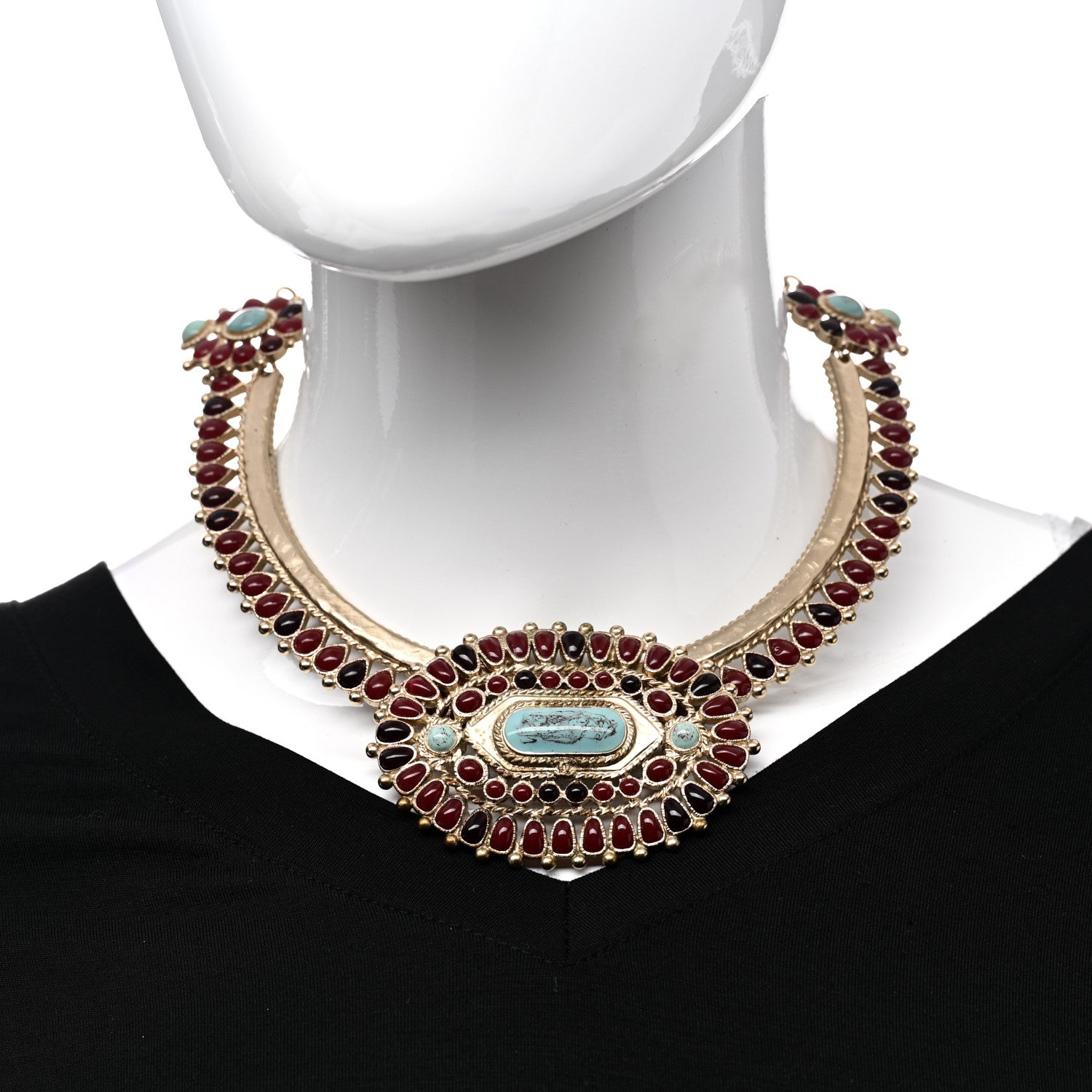 Chanel Enamel Gripoix Necklace Turquoise Burgundy 2 of 5