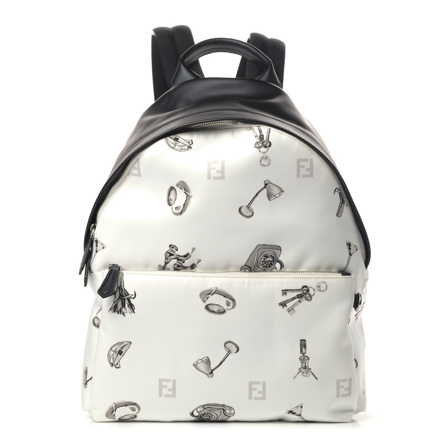 Nylon Calfskin Print Backpack Black White