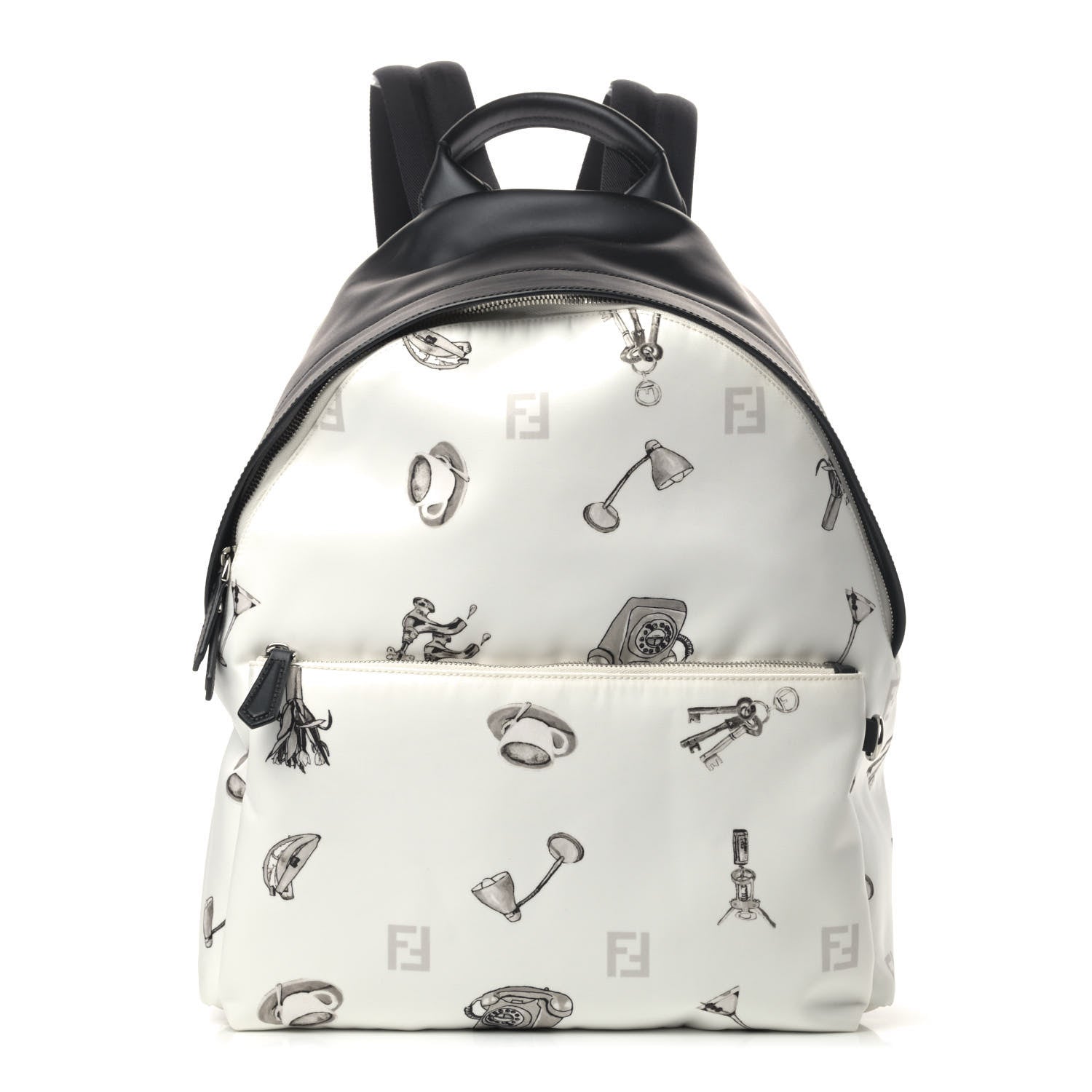 Fendi Nylon Calfskin Print Backpack Black White 1 of 6