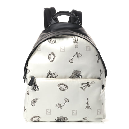 Fendi Nylon Calfskin Print Backpack Black White 1 of 6
