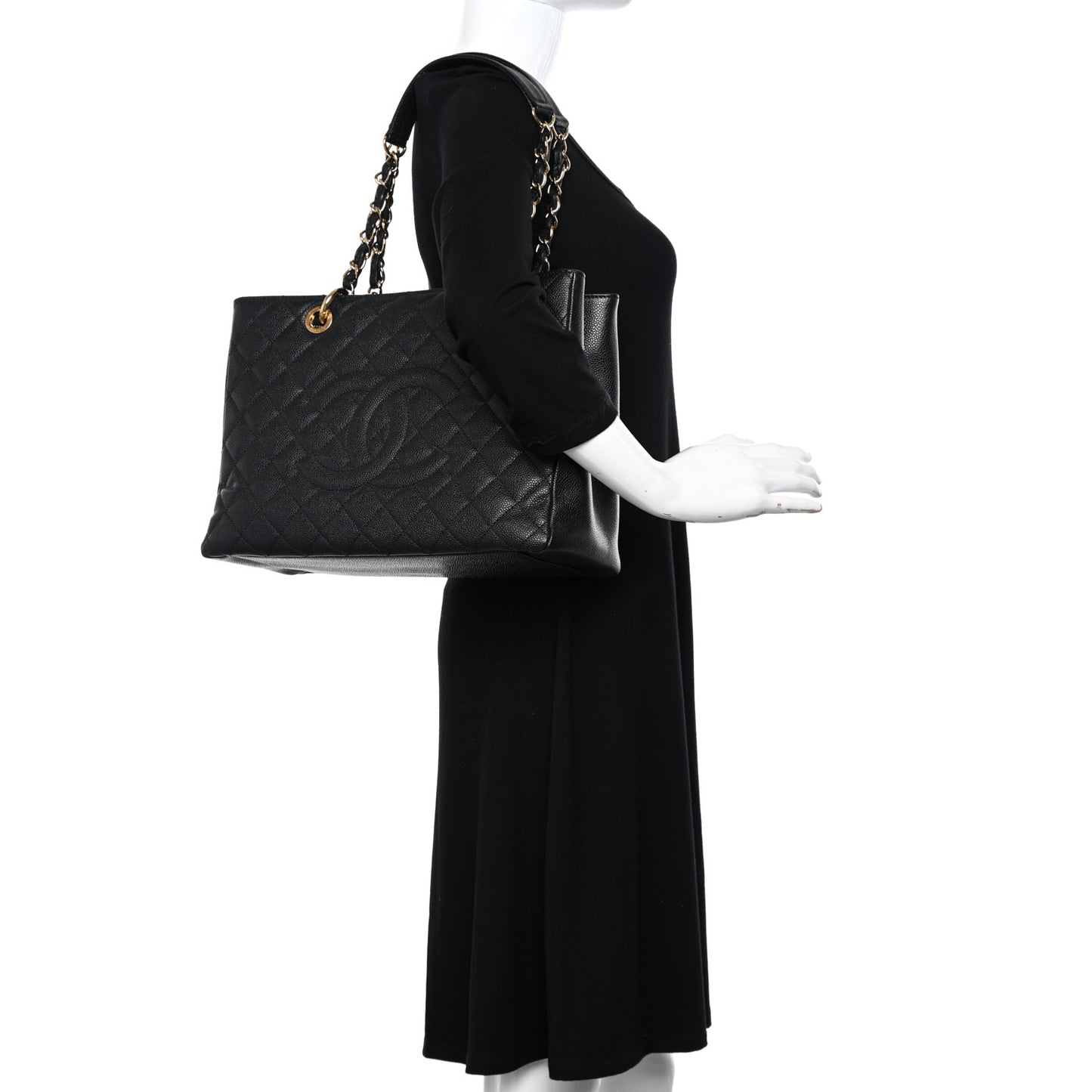 Caviar Quilted Grand Shopping Tote GST Black