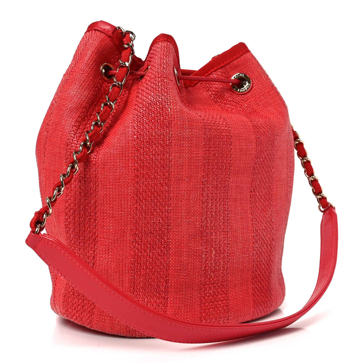 Chanel Mixed Fibers Striped Deauville Drawstring Bag Red 3 of 10