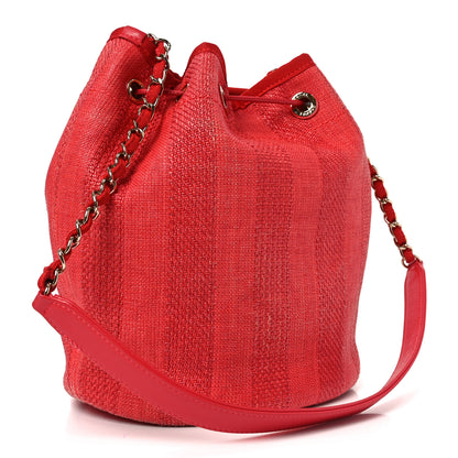 Chanel Mixed Fibers Striped Deauville Drawstring Bag Red 3 of 10