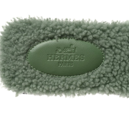 Hermes Woolskin Oran Sandals 37.5 Vert D’Eau 6 of 8
