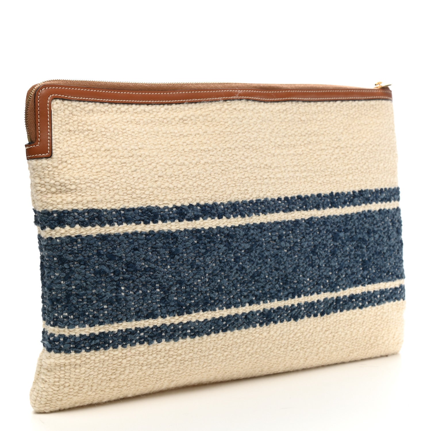 Celine Plein Soleil Textile Calfskin Striped Large Pouch Blue Tan 3 of 7
