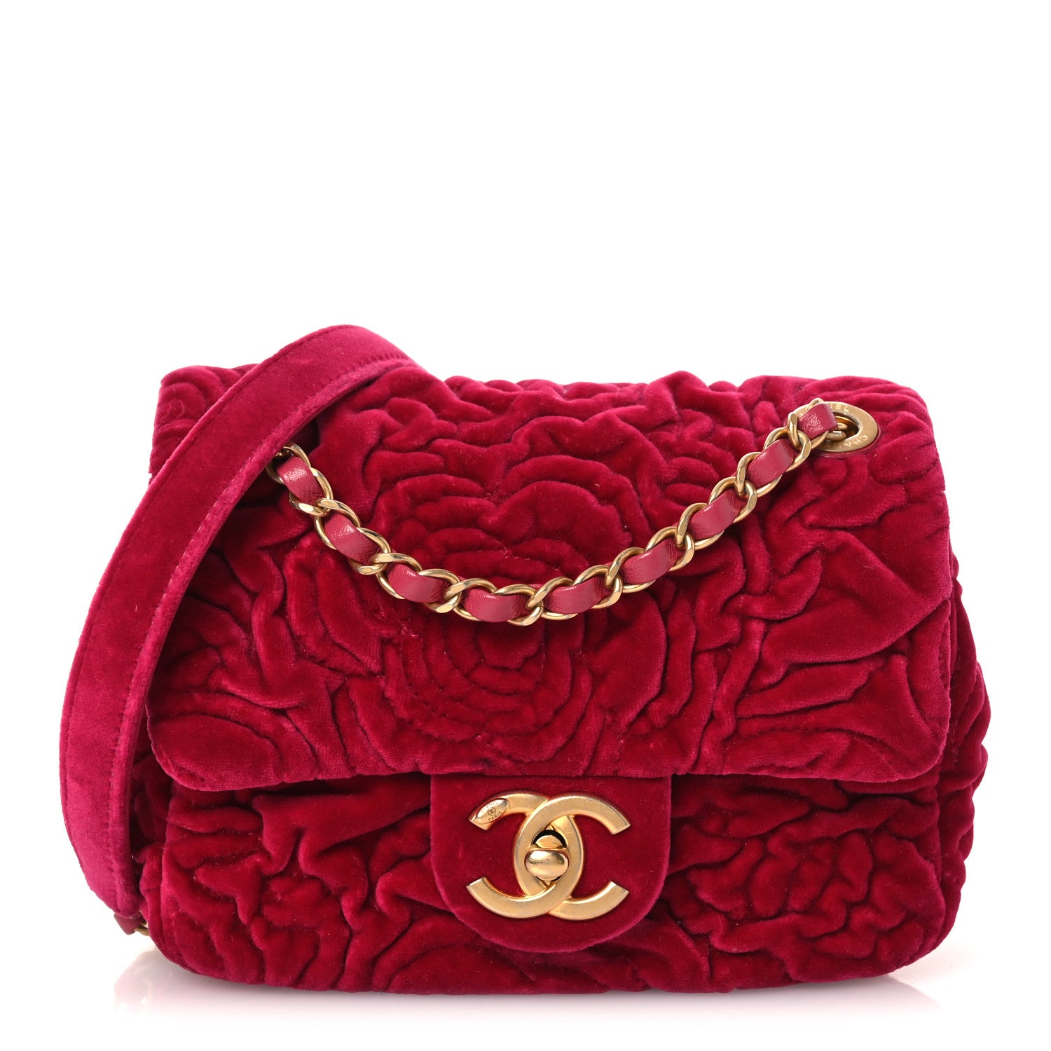 Chanel Velvet Camellia Embossed Mini Square Flap Fushia 1 of 11