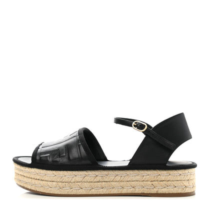 Fendi Nappa FF Embossed Espadrille Platform Sandals 37 Black 1 of 8