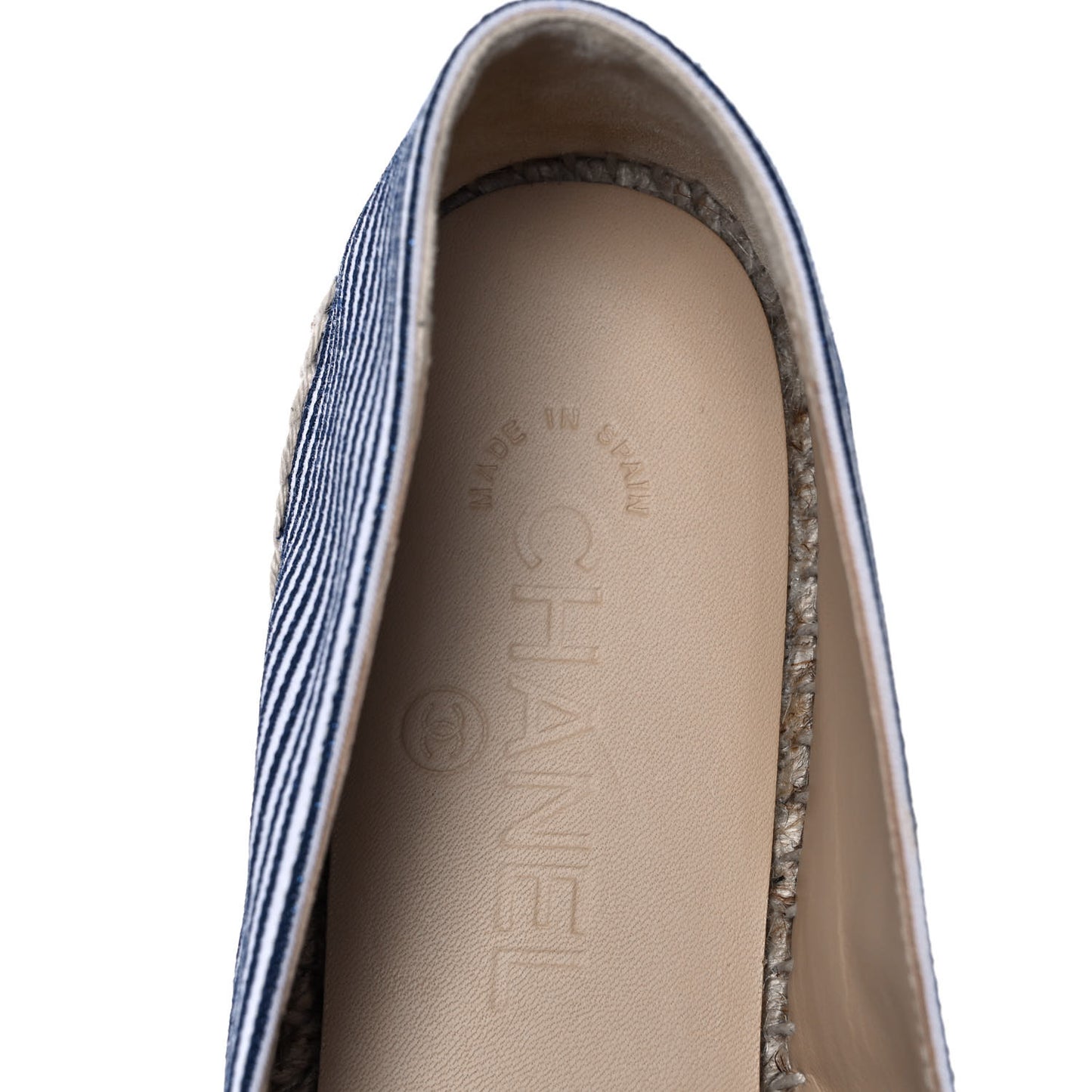 Canvas Striped Patent CC Espadrilles 37 Ivory Navy White