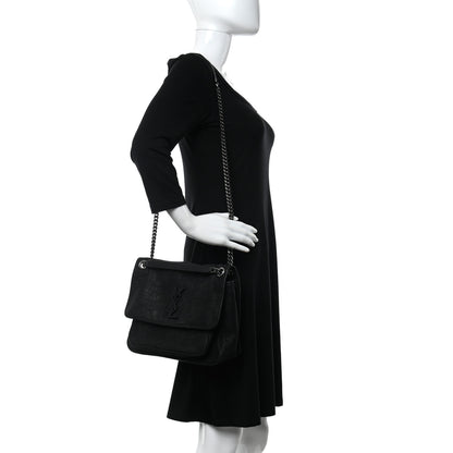 Saint Laurent Nubuck Crocodile Embossed Monogram Medium Niki Chain Satchel Black 2 of 11