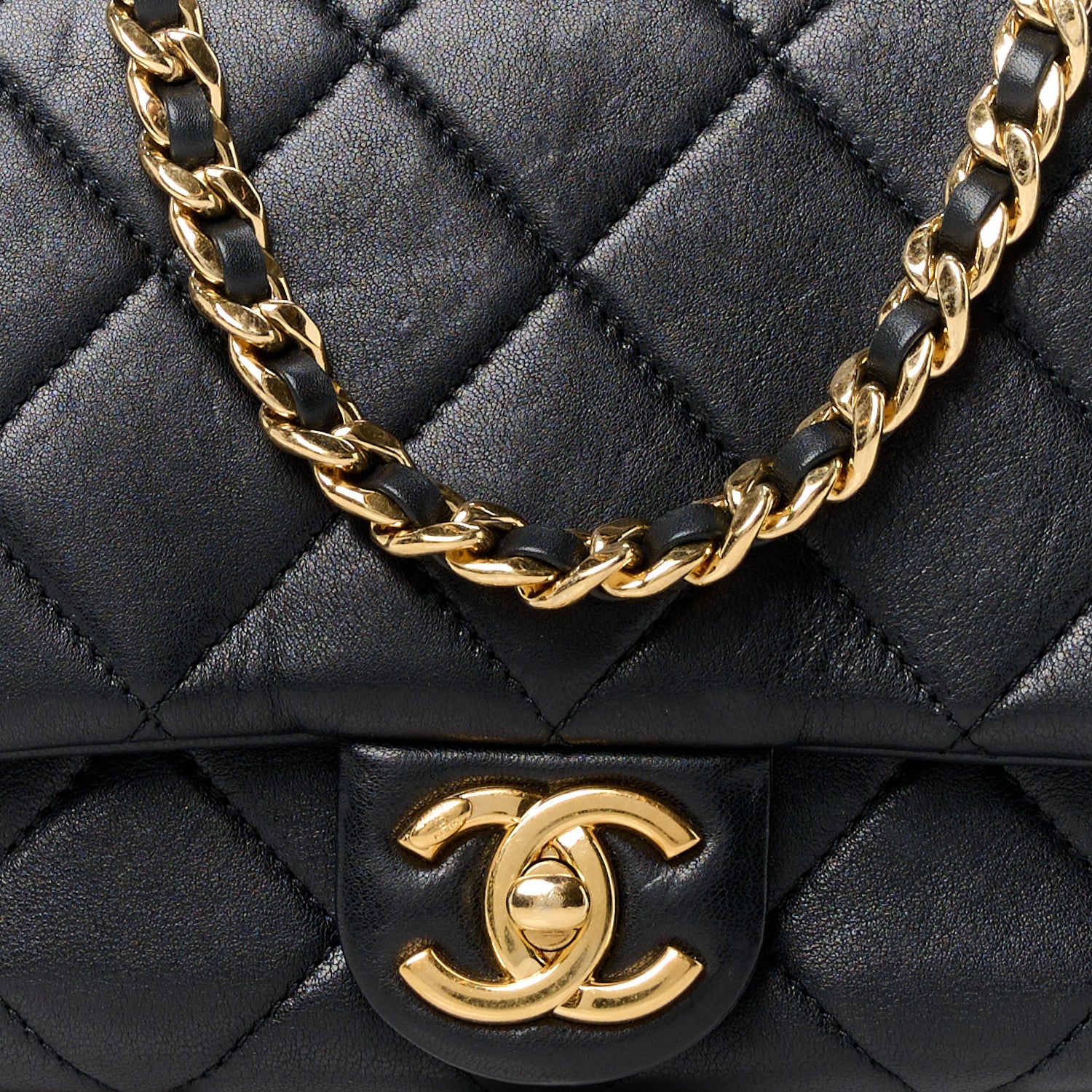 Chanel Lambskin Quilted Logo Flap With Handle Black 9 of 12