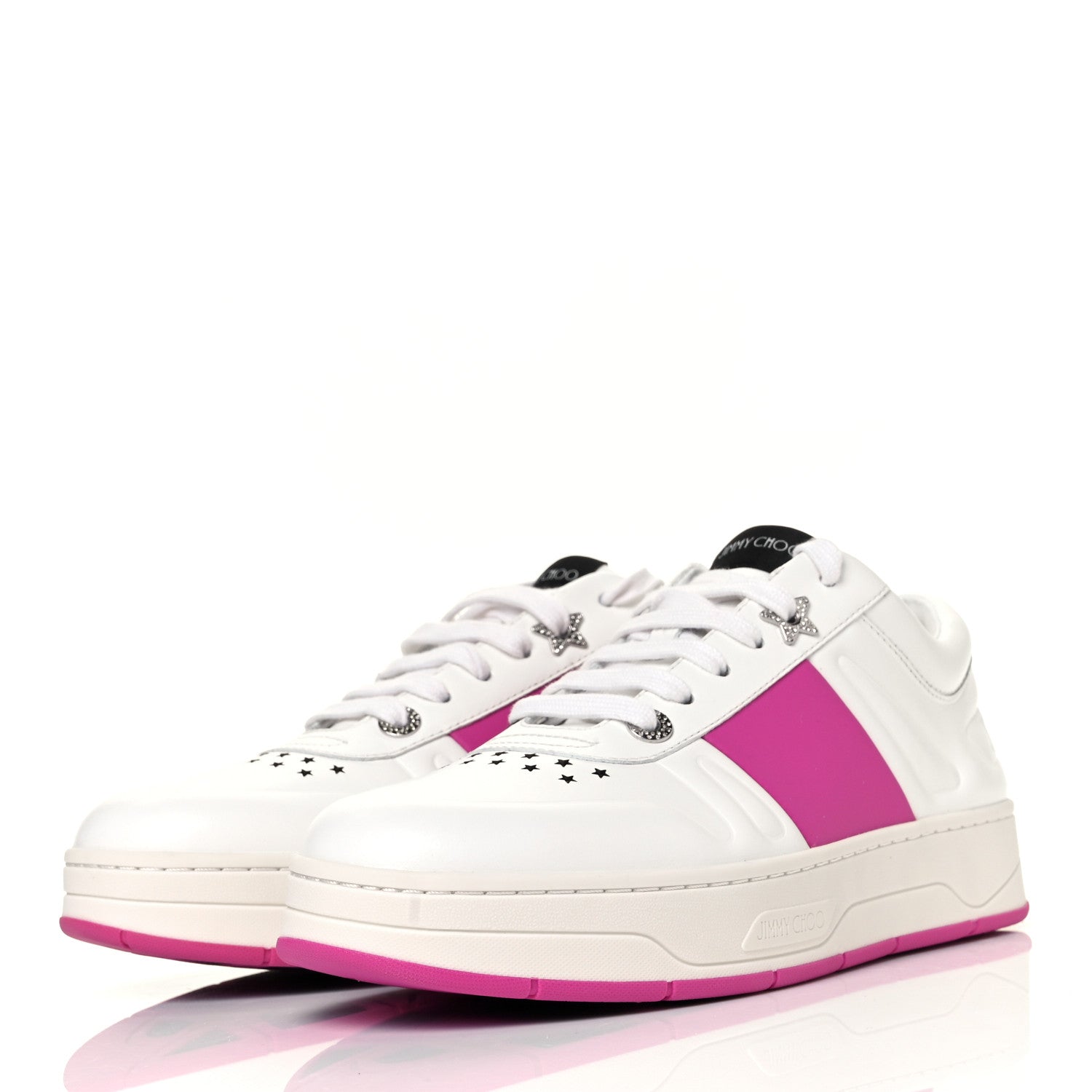 Jimmy Choo Calfskin Vinyl Striped Hawaii Flatform Sneakers 39 White Fuchsia 3 of 9