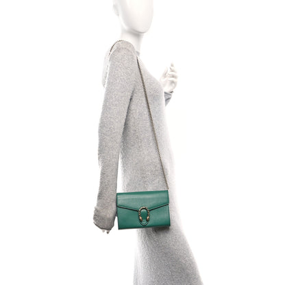 Gucci Calfskin Mini Dionysus Chain Wallet Emerald 2 of 11
