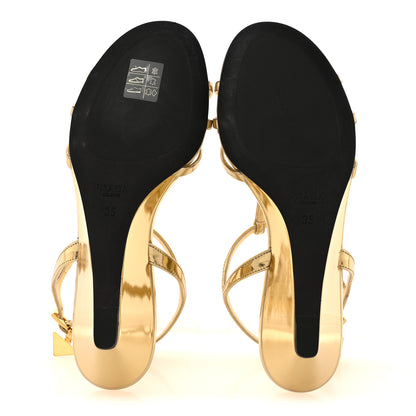 Prada Metallic Patent Strap Wedge Sandals 35 Platino 6 of 10