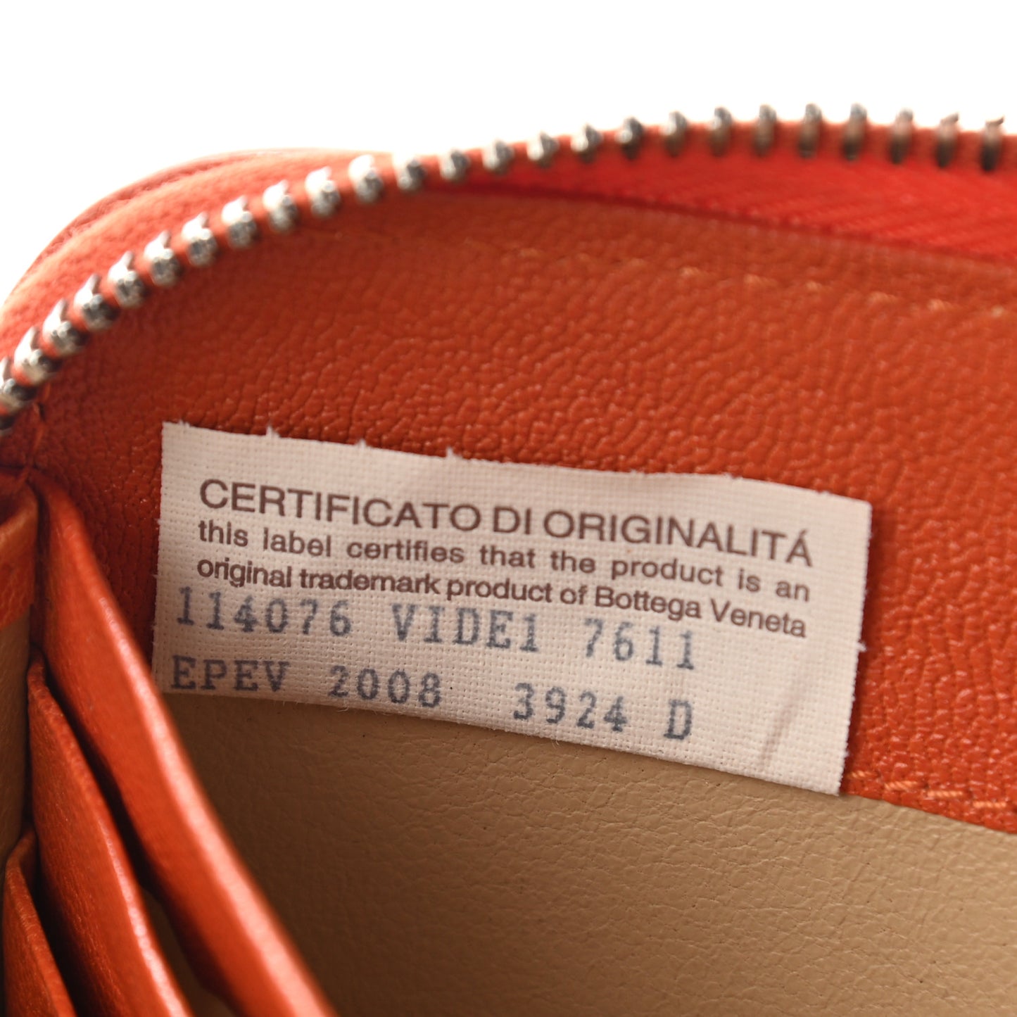 Nappa Intrecciato Zip Around Wallet Orange