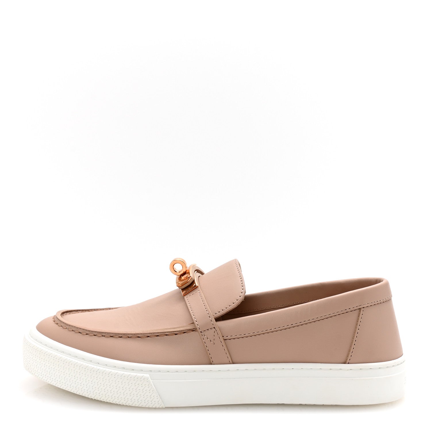 Hermes Calfskin Game Slip On Sneakers 37.5 Beige Nude 1 of 9
