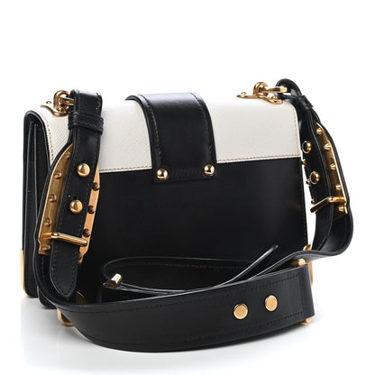 Prada City Calfskin Saffiano Cahier Bag White Black 3 of 8