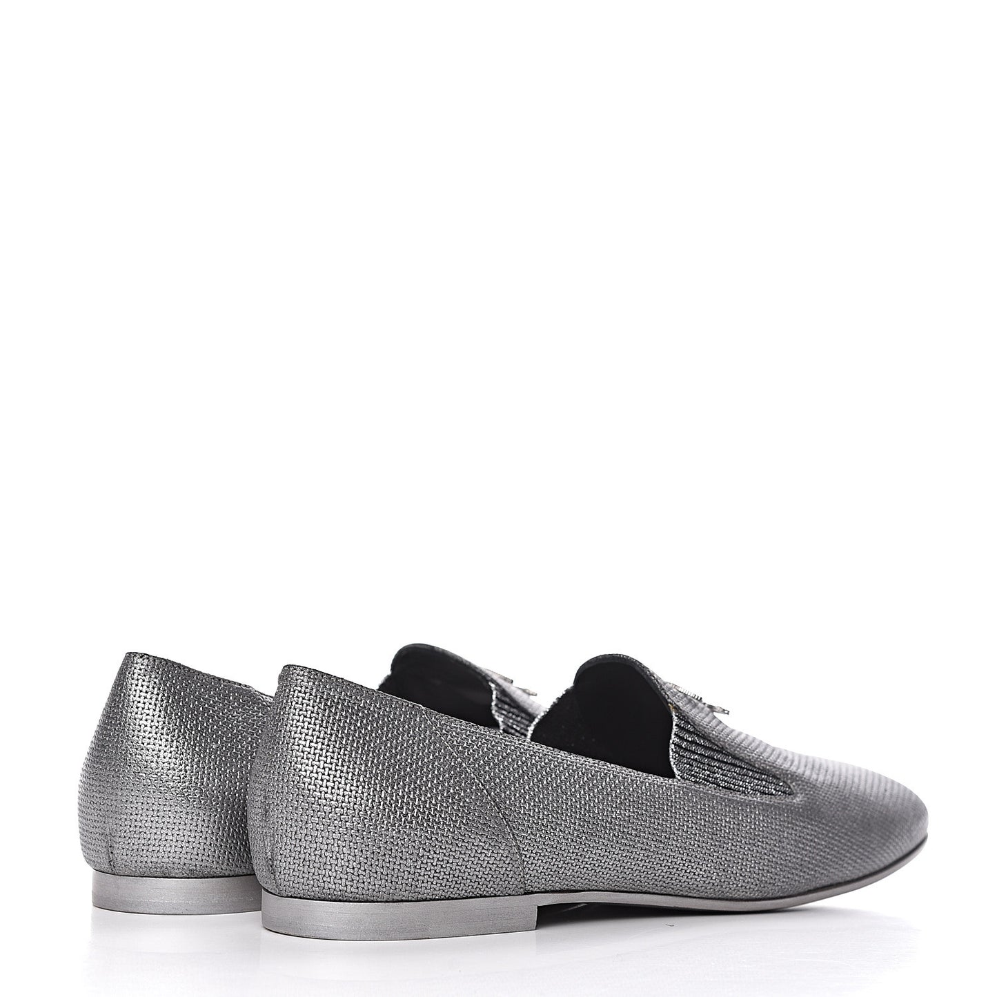 Metallic Calfskin Grosgrain CC Mocassin Loafers 41 Argent Fonce