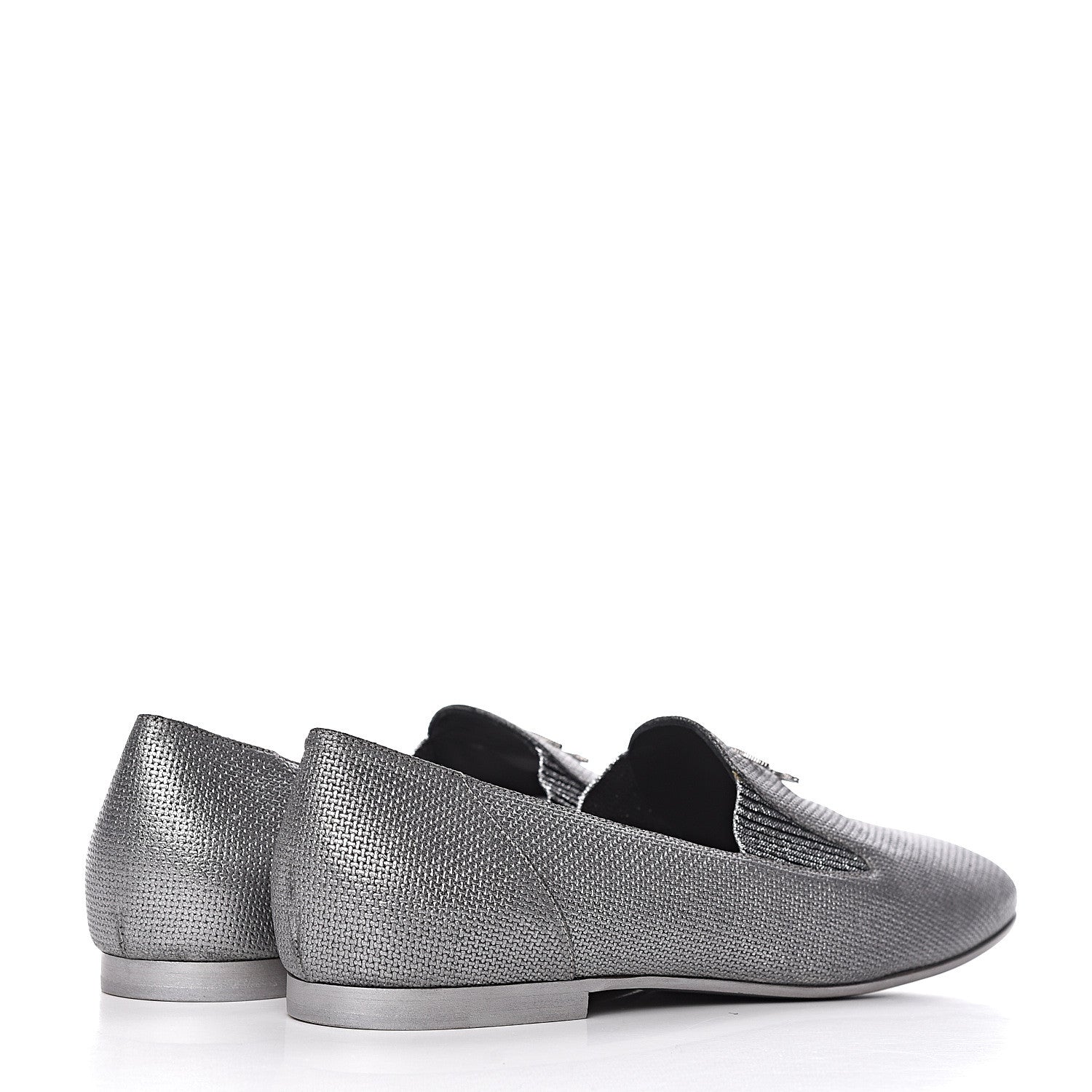 Chanel Metallic Calfskin Grosgrain CC Mocassin Loafers 41 Argent Fonce 4 of 8