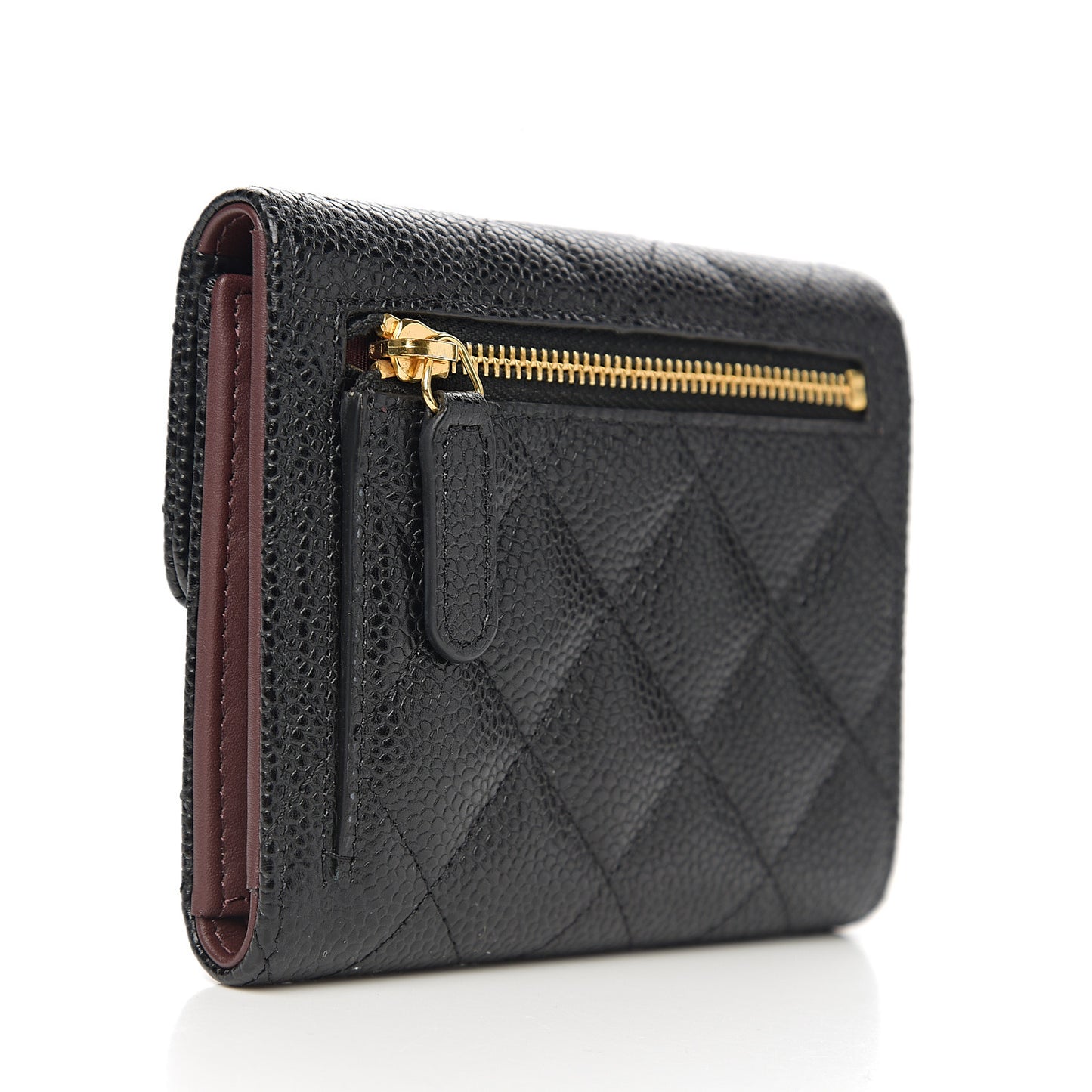 Caviar Quilted Compact Flap Wallet Black