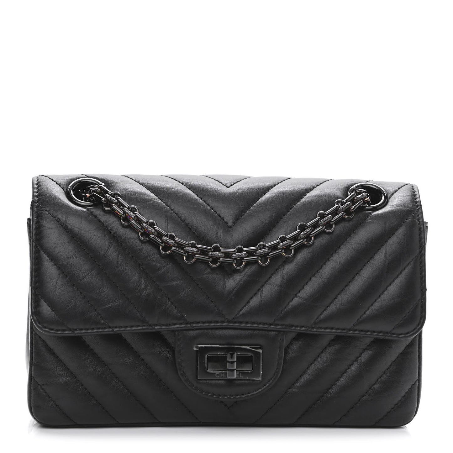 Aged Calfskin Chevron Quilted 2.55 Reissue Mini Flap So Black