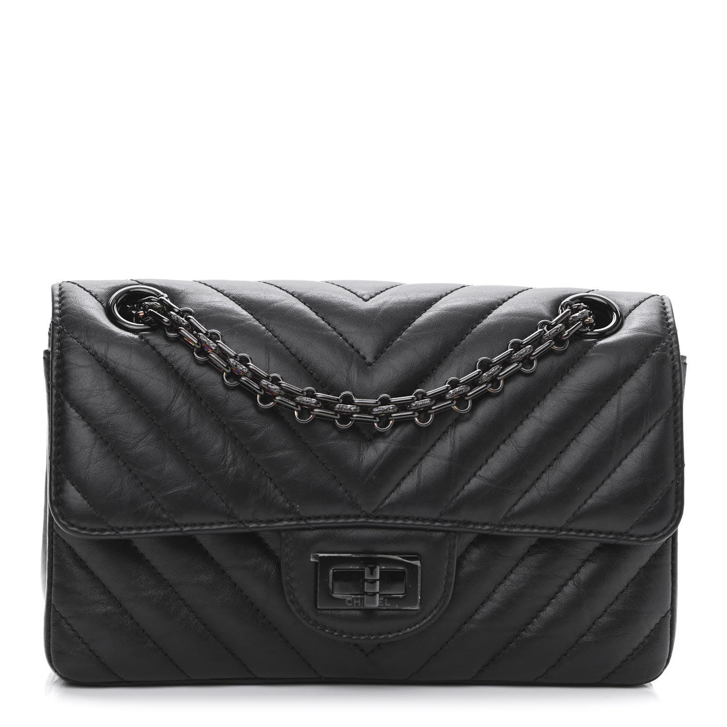 Chanel Aged Calfskin Chevron Quilted 2.55 Reissue Mini Flap So Black 1 of 10