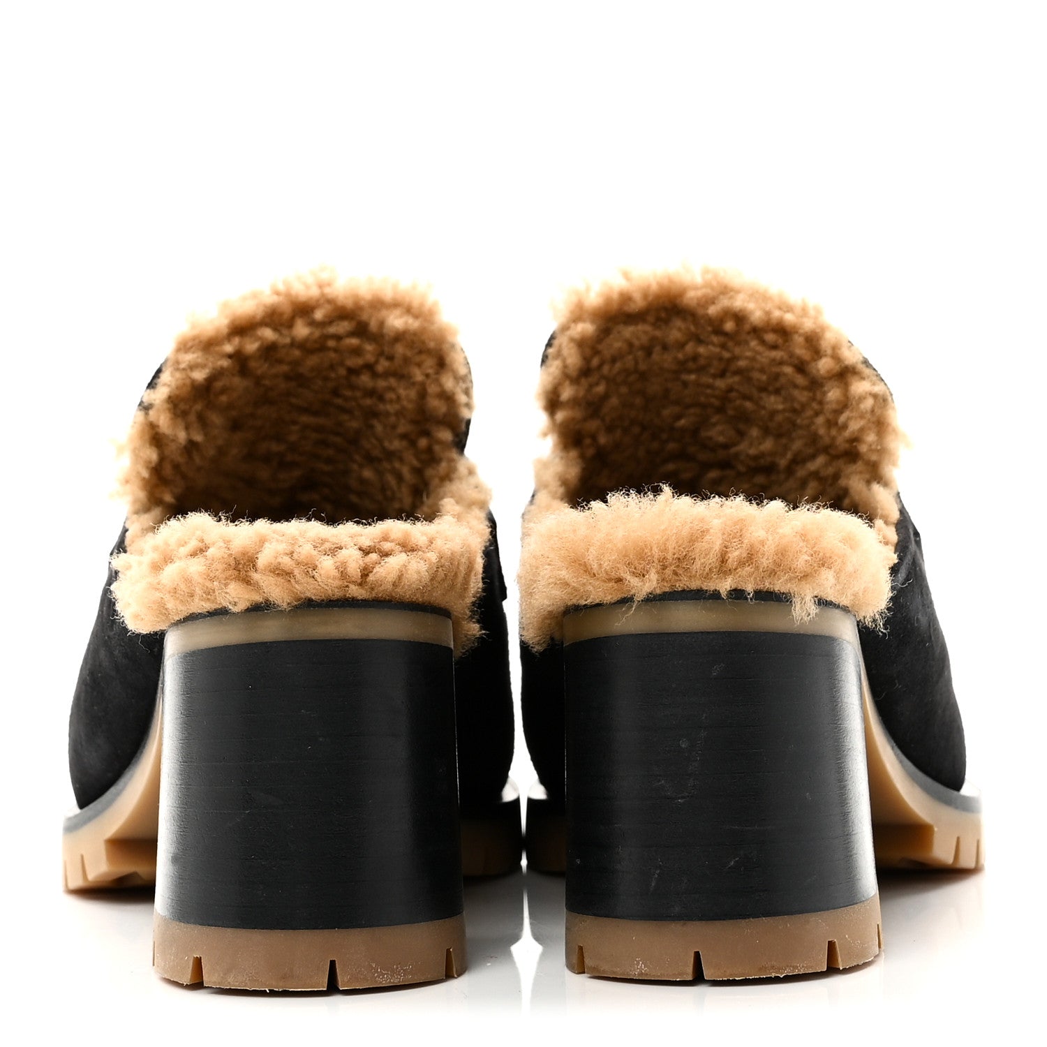 Hermes Suede Goatskin Woolskin Flore 60 Mules 36.5 Black Camel 6 of 10