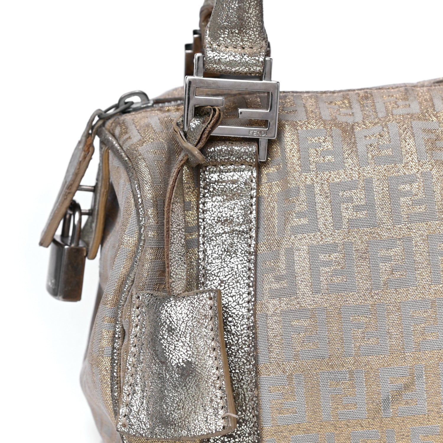 Fendi Metallic Jacquard Zucchino Mini Forever Boston Gold Silver 38 of 41