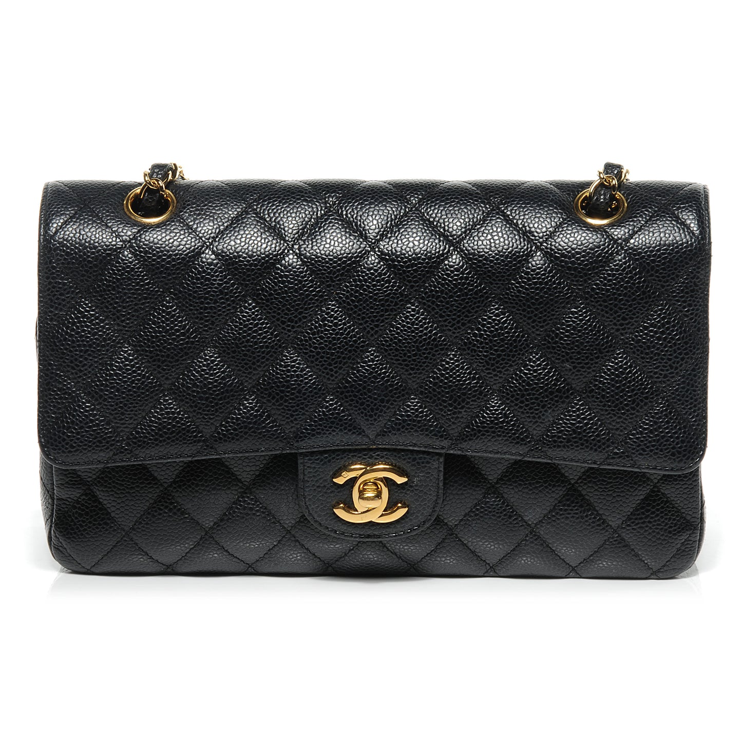 Caviar Quilted Medium Double Flap Black