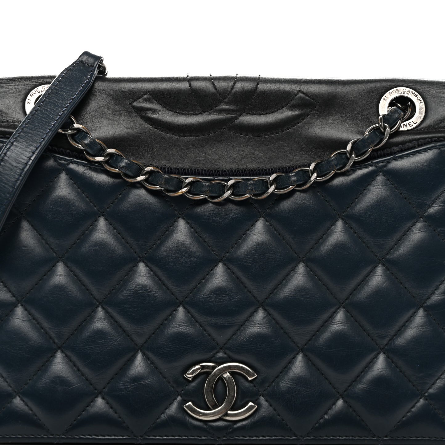 Calfskin Quilted Ballerine Flap Black Blue