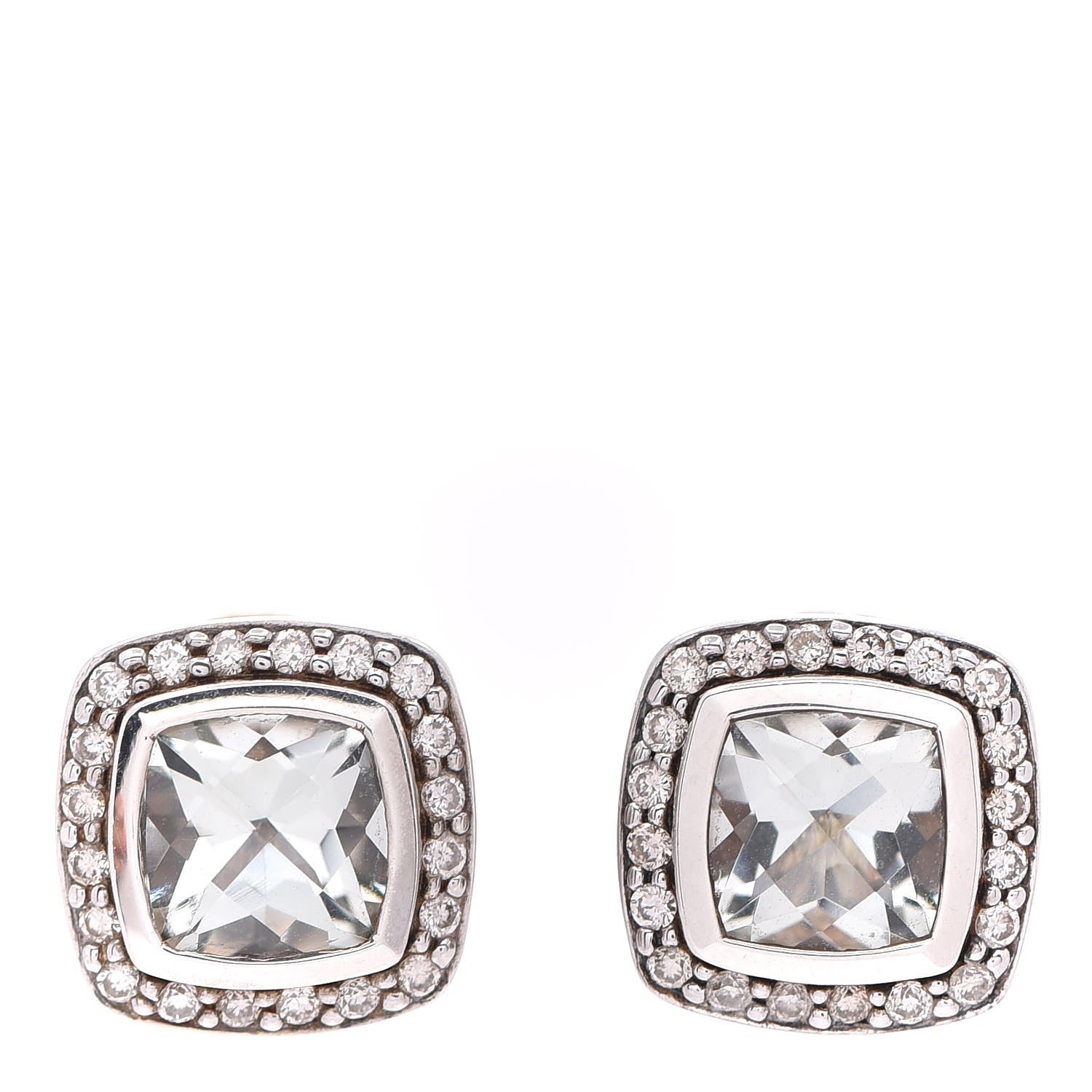 David Yurman Sterling Silver Diamond Prasiolite 7mm Petite Albion Earrings 1 of 17