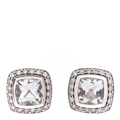 David Yurman Sterling Silver Diamond Prasiolite 7mm Petite Albion Earrings 1 of 17