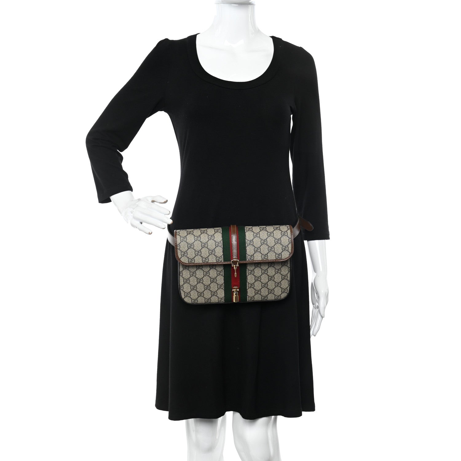 Gucci GG Supreme Monogram Azalea Calfskin Web Jackie 1961 Belt Bag 90 36 Beige Ebony Brown Sugar 2 of 11